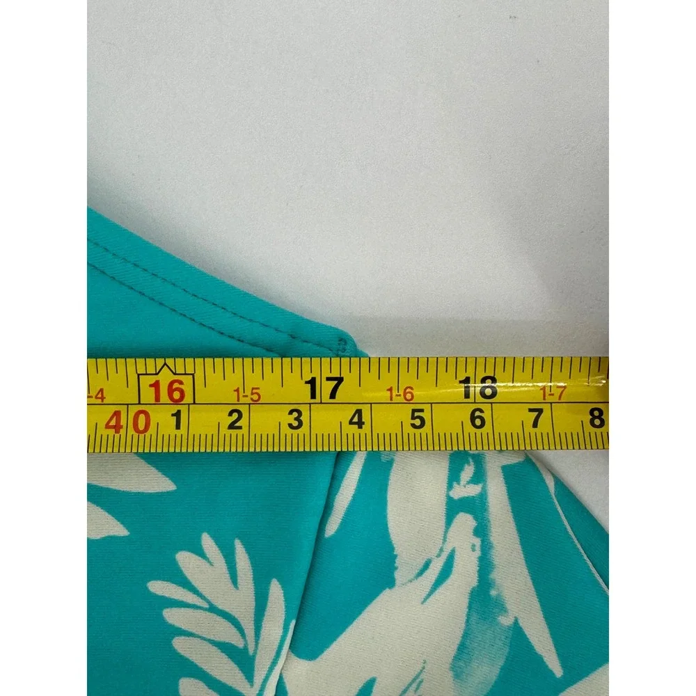 Swim Systems Sz 38D Teal White Floral Halter Bikini Top Lace Up Tassel Swimwear